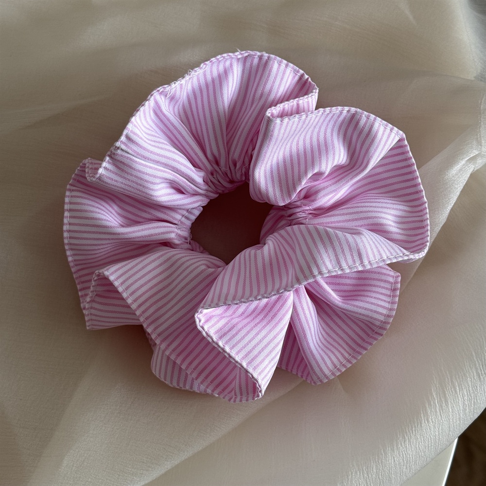 Women's Summer Cloth Scrunchie Hair Tie In White & Blue Stripe