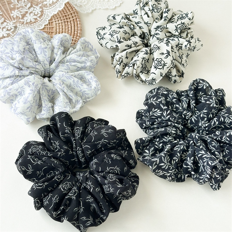 Women's High Elasticity Cloth Bun Hair Scrunchies Ink Painting Print