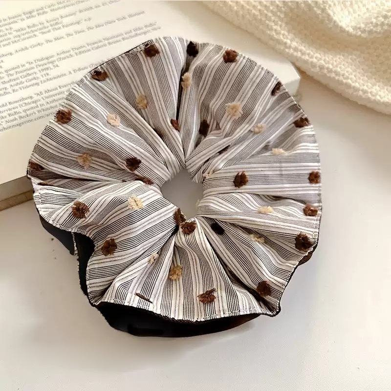 Women's Vintage Large Fabric Bun Hair Tie Autumn Winter Accessory Brown