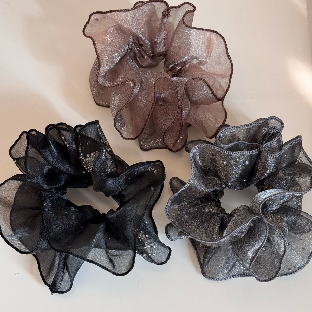 Women's Irregular Tulle Rhinestone Hair Tie in Elegant Coffee for Winter