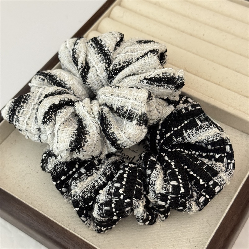 Women's Stylish Black & White Checkered Plaid Cloth Scrunchie Hair Tie