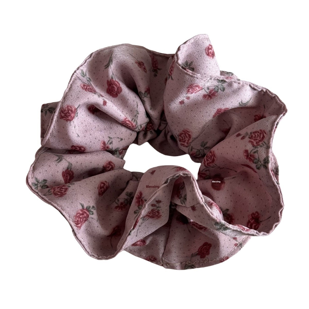 Women's Elegant Lace Rose Scrunchie Hair Accessories Pink Black Polka Dots