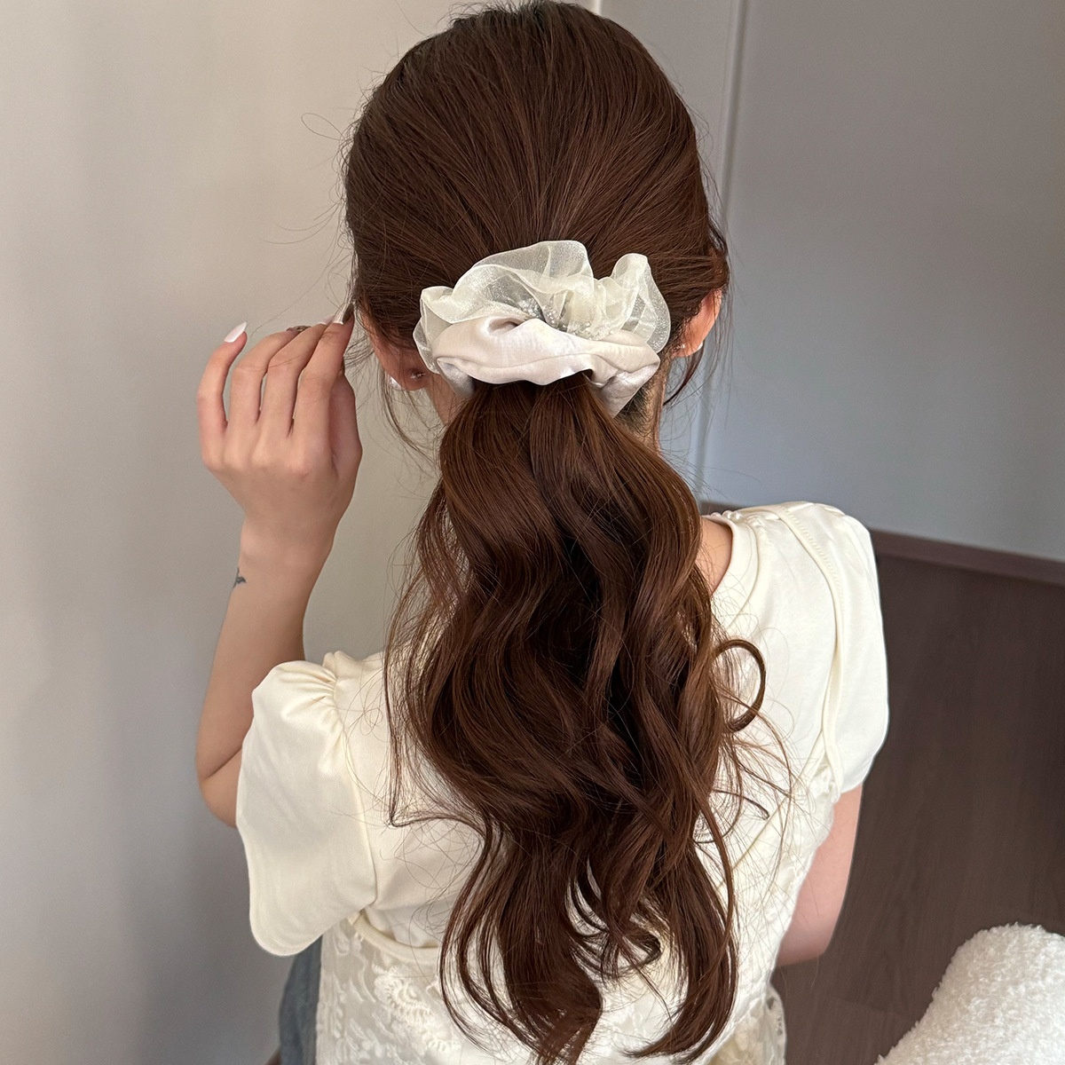 Women's Sweet Satin Rhinestone Spring Hair Tie Accessory Pink Splicing