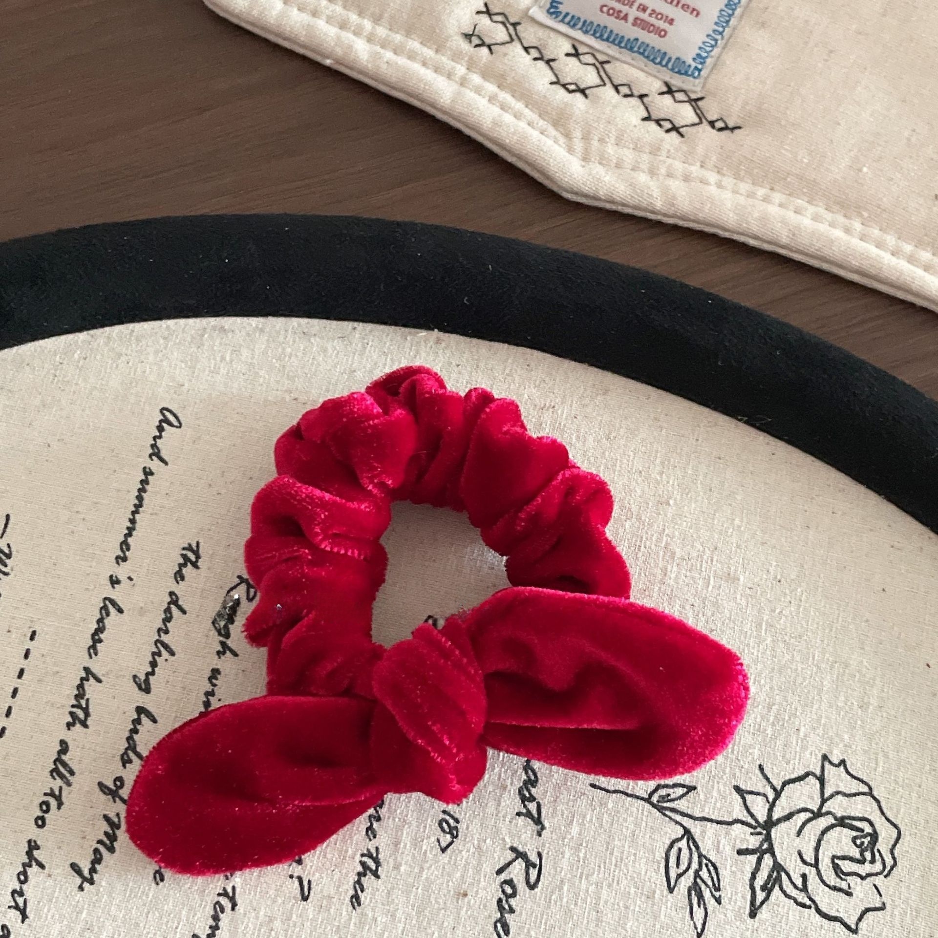 Girls Festive Velvet Bowknot Hair Tie And Clip New Year Accessory Red