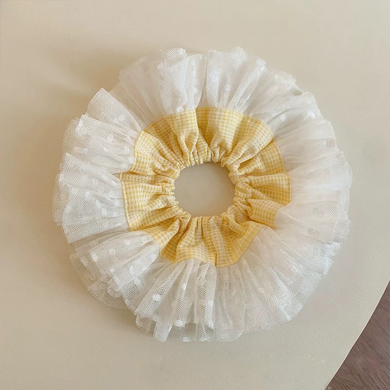 Women's Elegant Banquet Oversized Lace Elastic Hair Tie White Floral