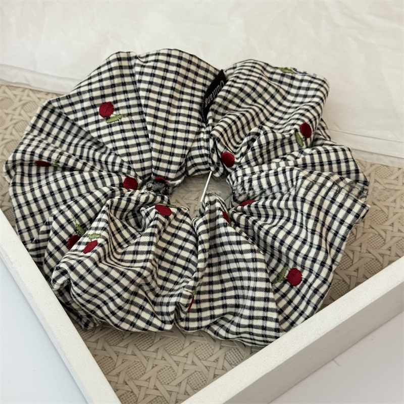 Women's Daily Cloth Scrunchies Hair Ties Red Black Cherry Checkered