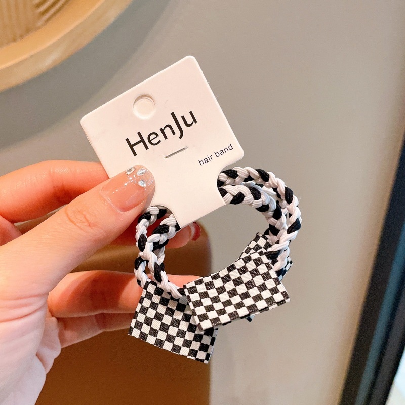 Women's High Elasticity All-Season Hair Ties Black And White Plaid Denim