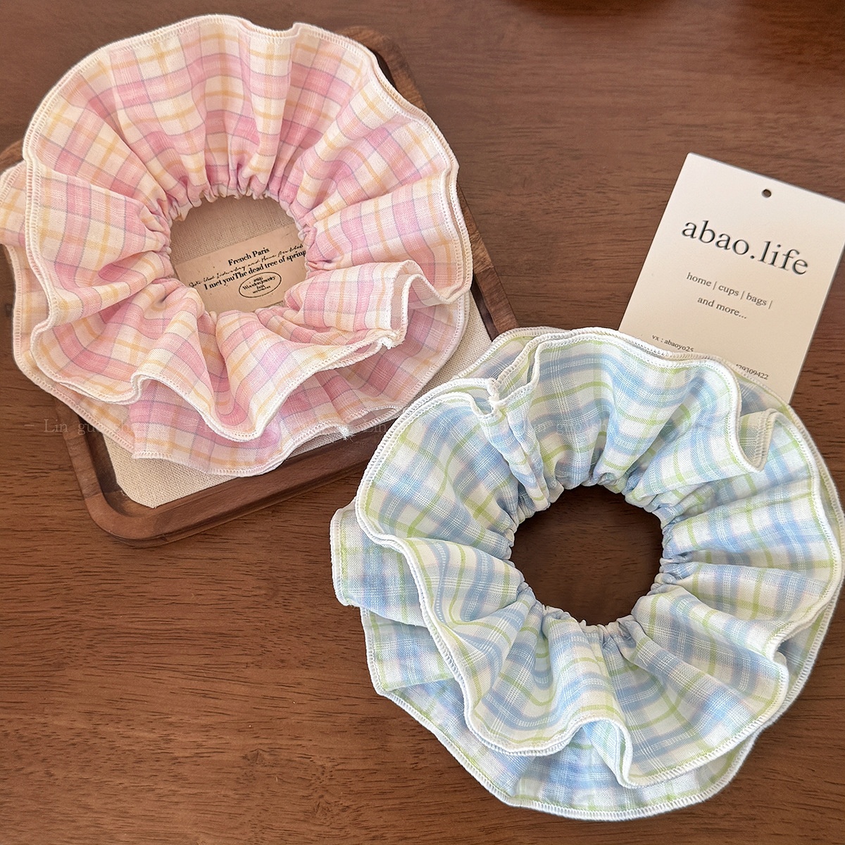 Women's Daily Cloth Hair Tie Scrunchies Pink Blue Checkered Plaid