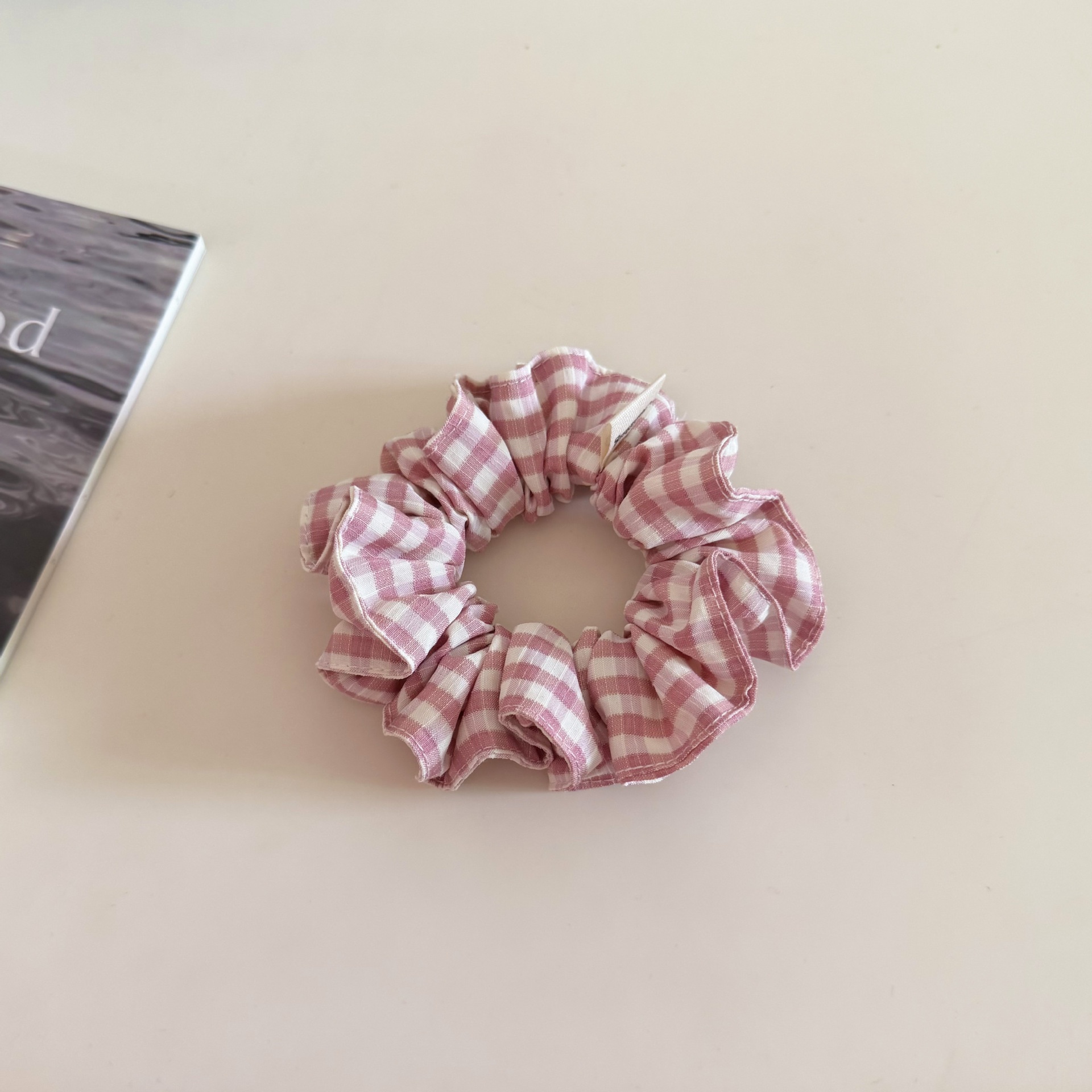 Women's Stylish Cloth Daily Hair Scrunchie Pink Checkered Plaid