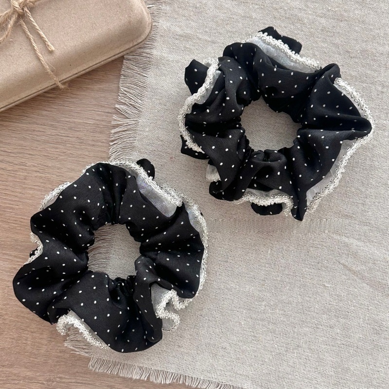Women's Cotton Bow Elastic Hairband Black And White Polka Dot Bear