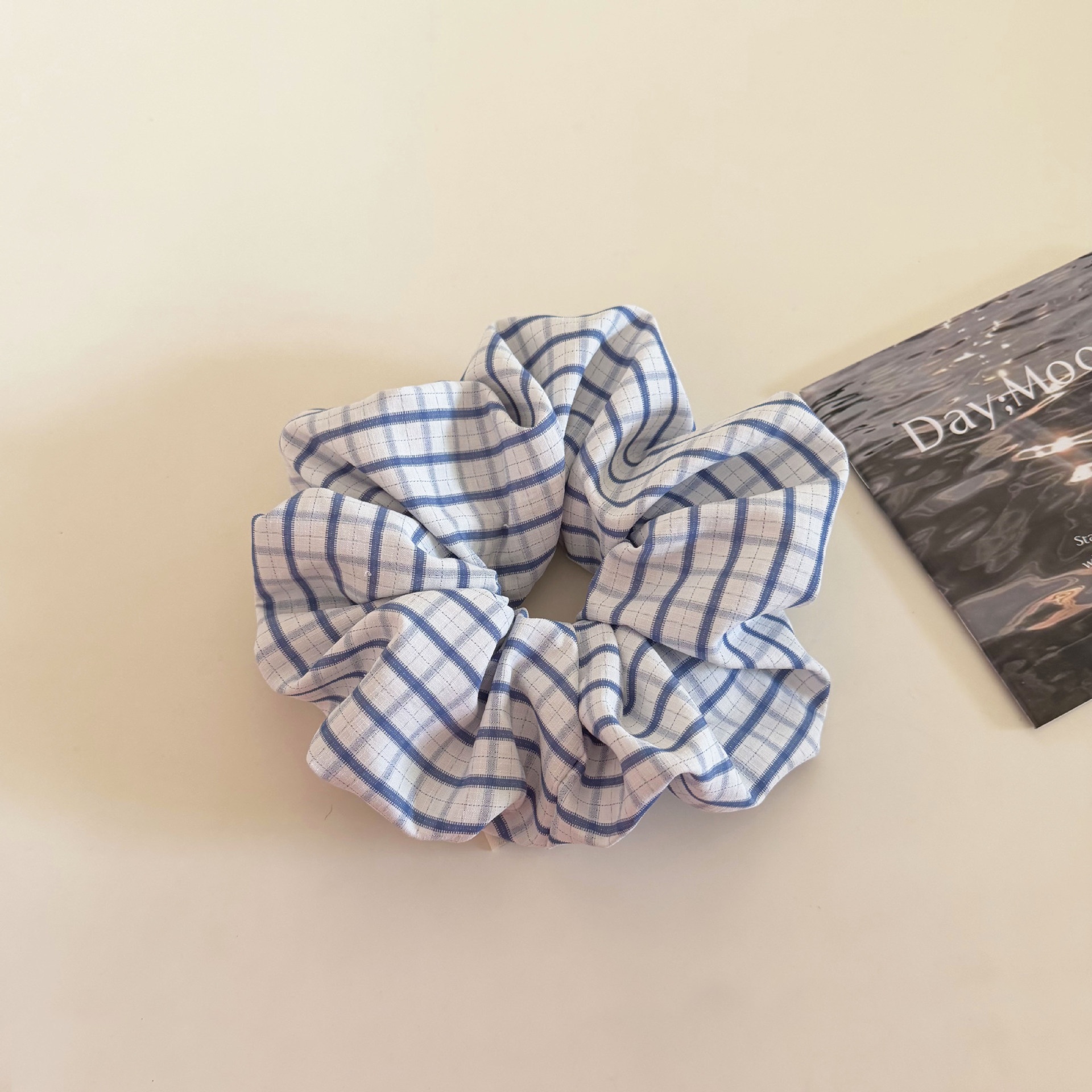 Women's Daily Cloth Hair Scrunchie Light Blue Checkered Plaid