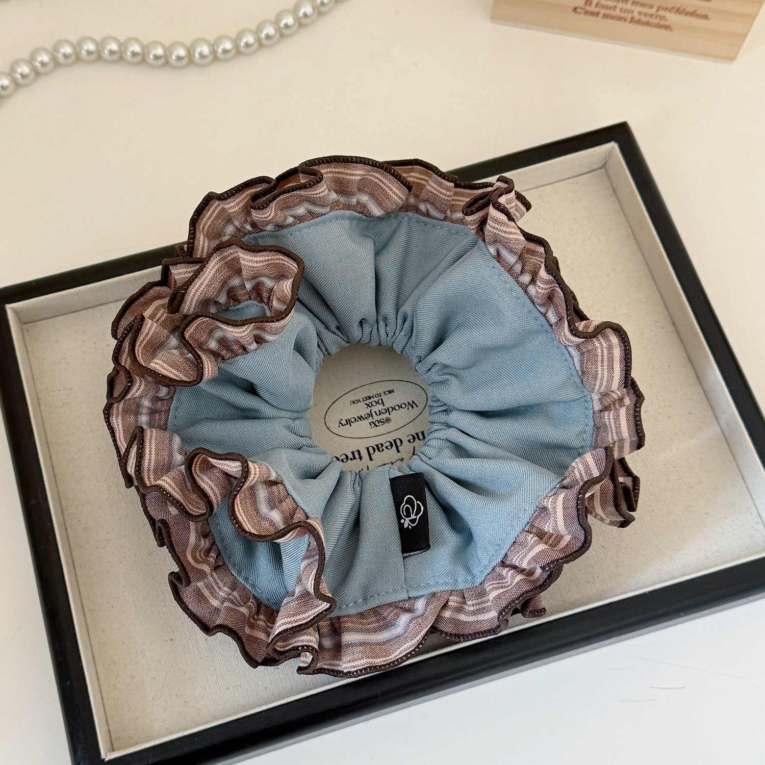 Women's Spring Summer Cloth Hair Scrunchies Blue Floral Pattern