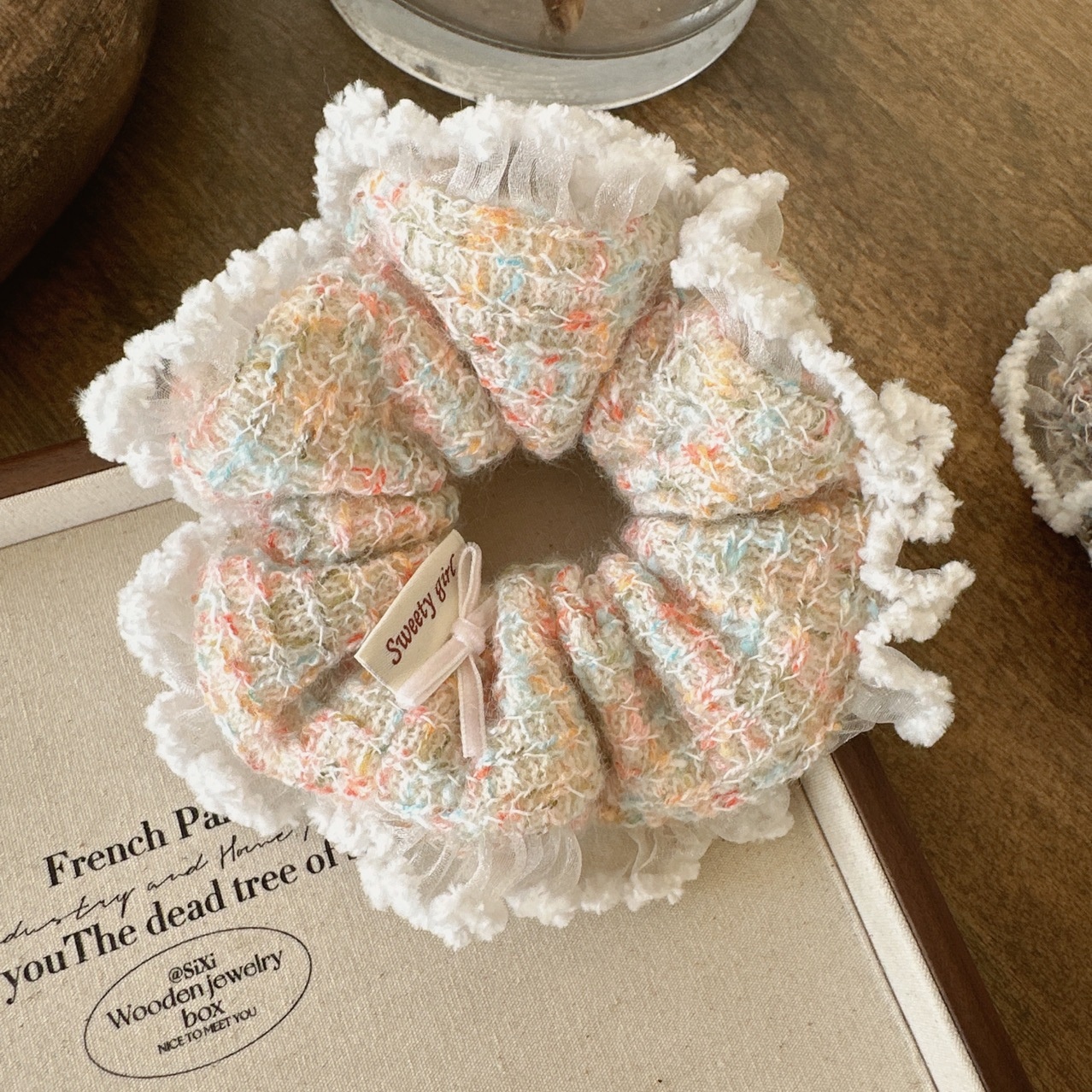 Women's Autumn Winter Wool Yarn Hair Tie French Lace Bow Knot