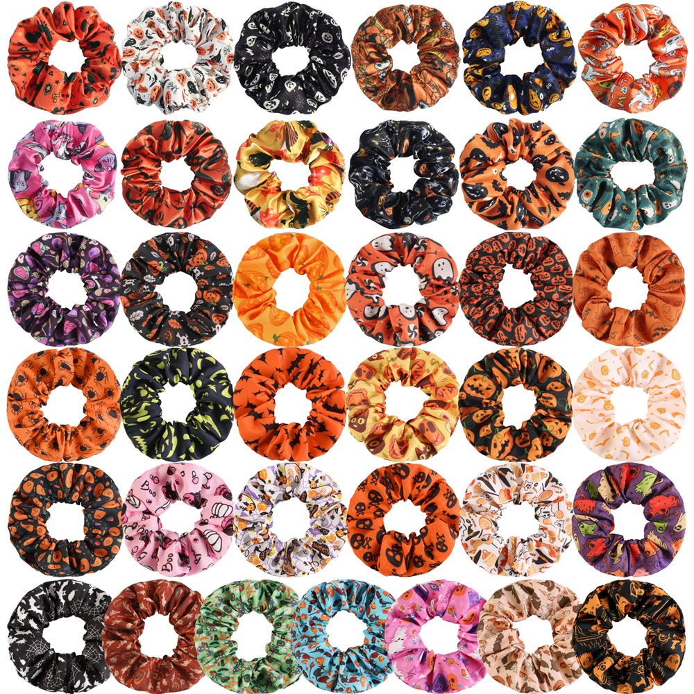 Women's Halloween Party Fabric Hair Scrunchies Colorful Skull Pattern