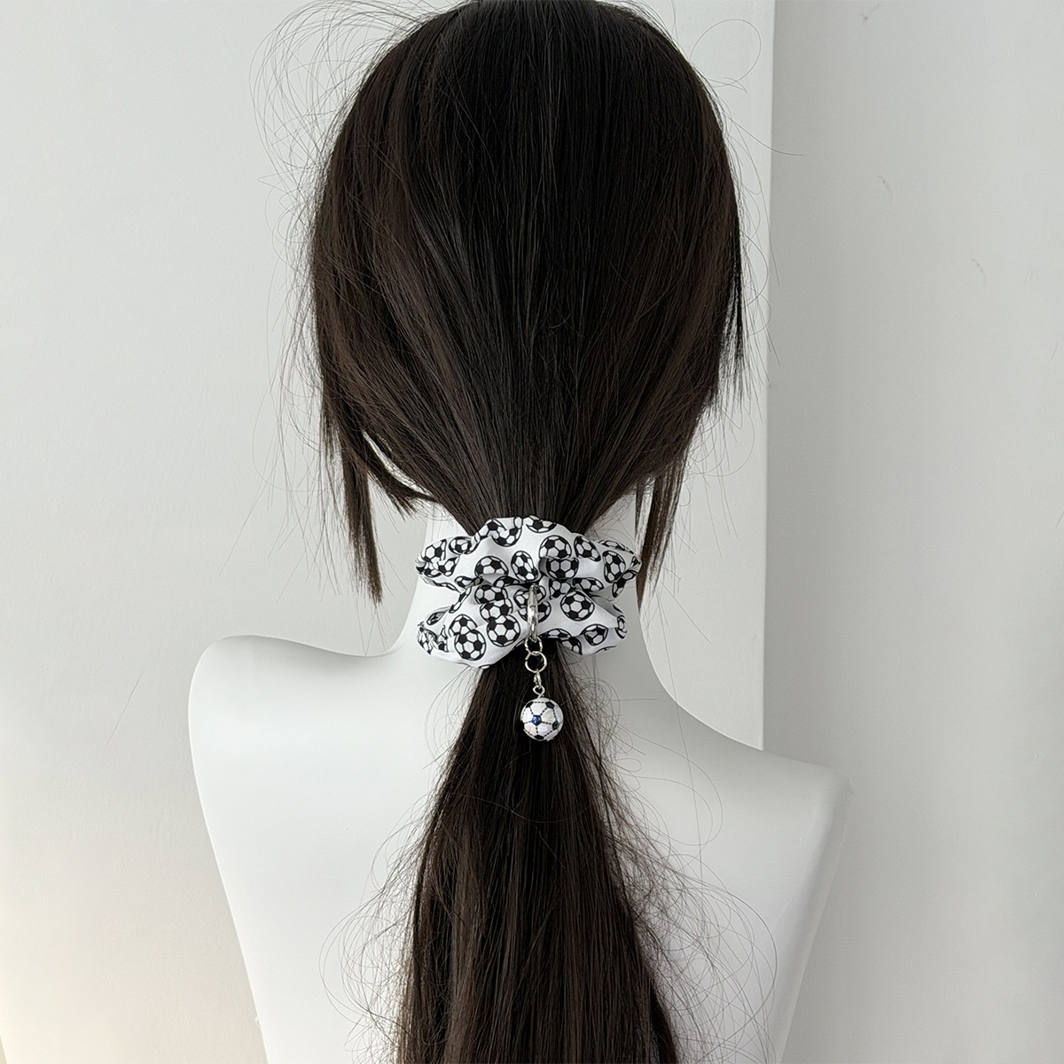 Women's Soft Cloth Telephone Cord Hair Tie For Fans Black & White Football