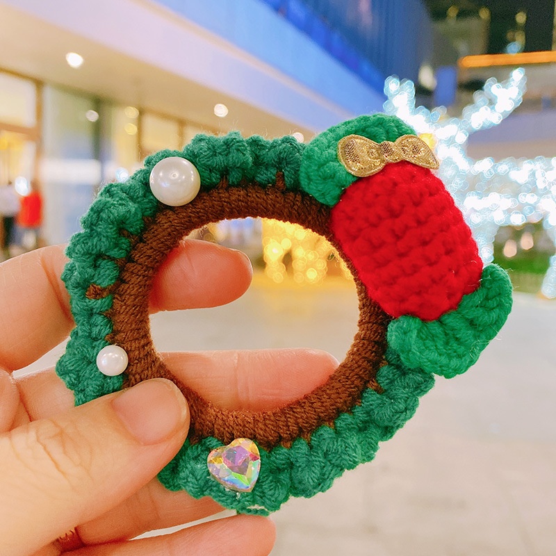 Women's Christmas Party Knitted Cotton Elastic Hair Ties Deer Snowman