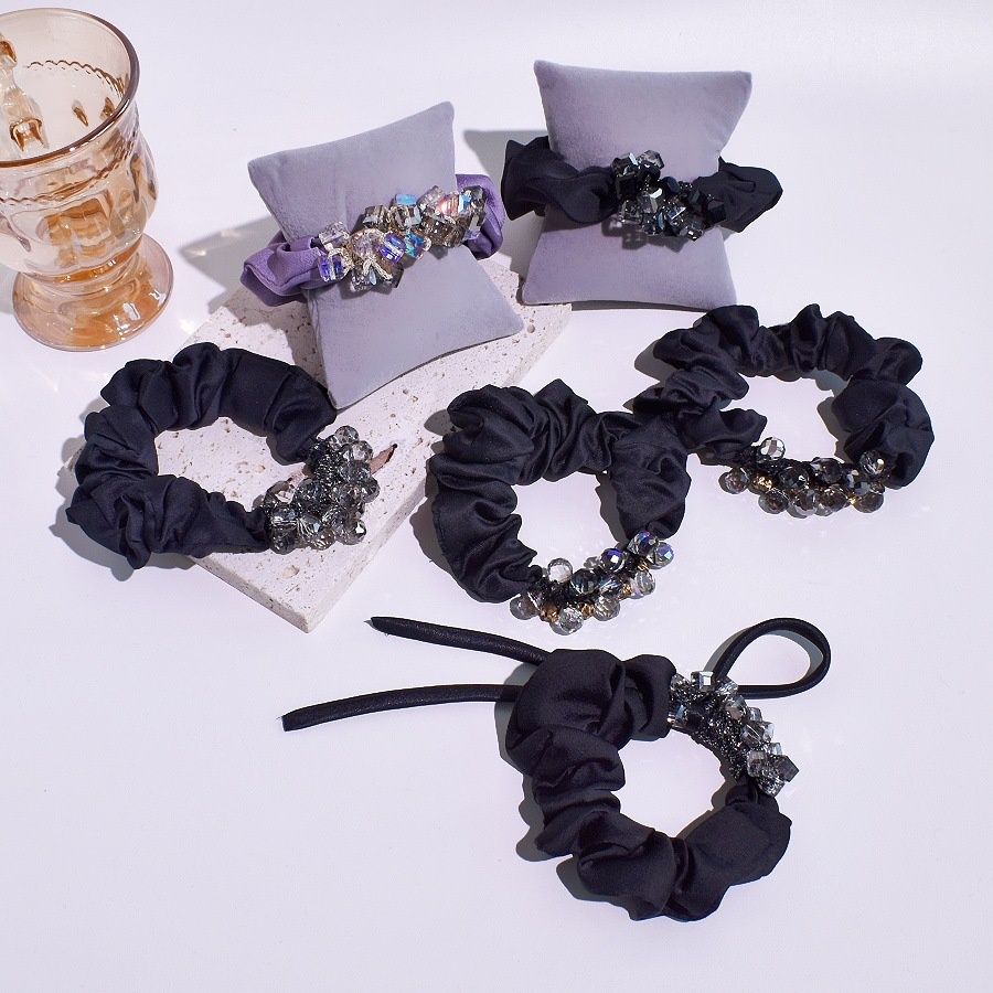 Women's Handmade Crystal Satin Hair Tie High Elasticity Glam Hair Accessory