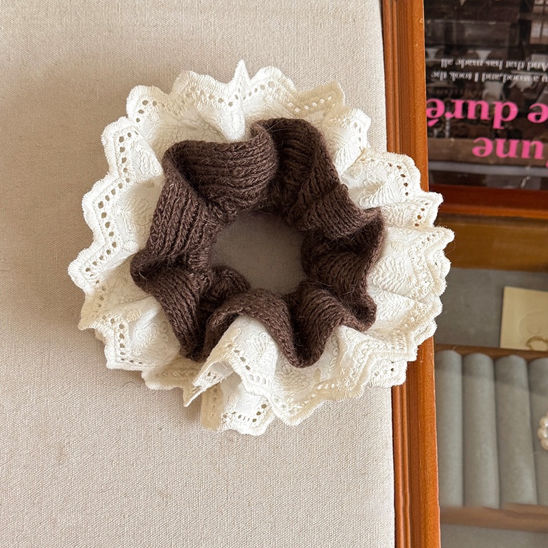 Women's Elegant Lace Knitted Headband Floral Leaf Pattern Coffee Black Wine Red