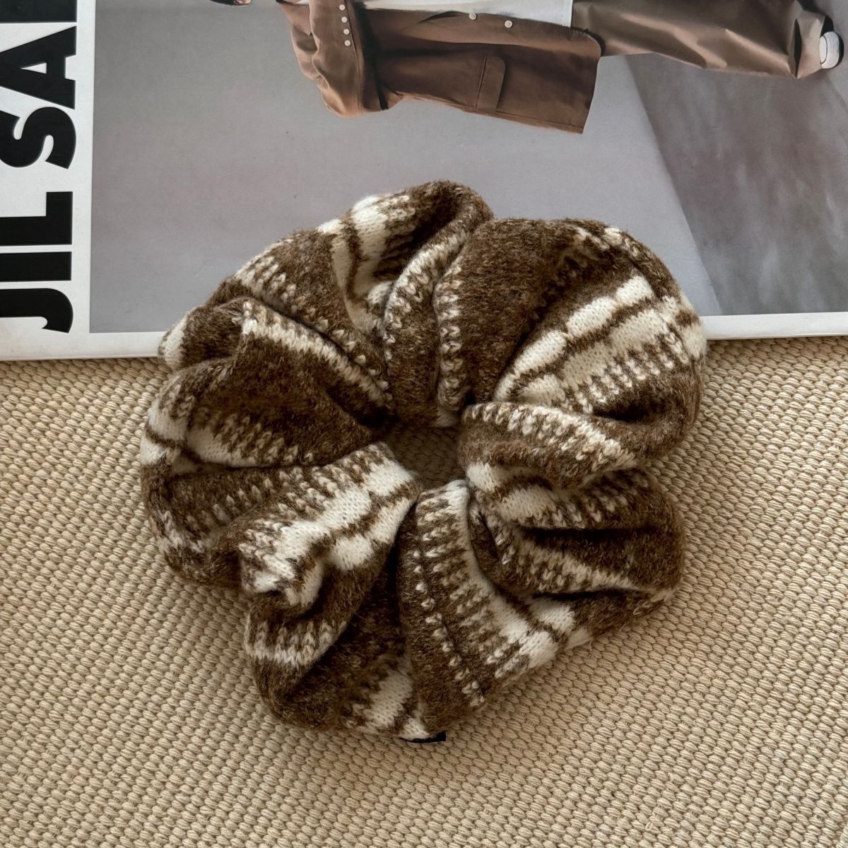 Women's Oversized Plaid Woolen Hair Ties Soft Warm Autumn Winter Scrunchies