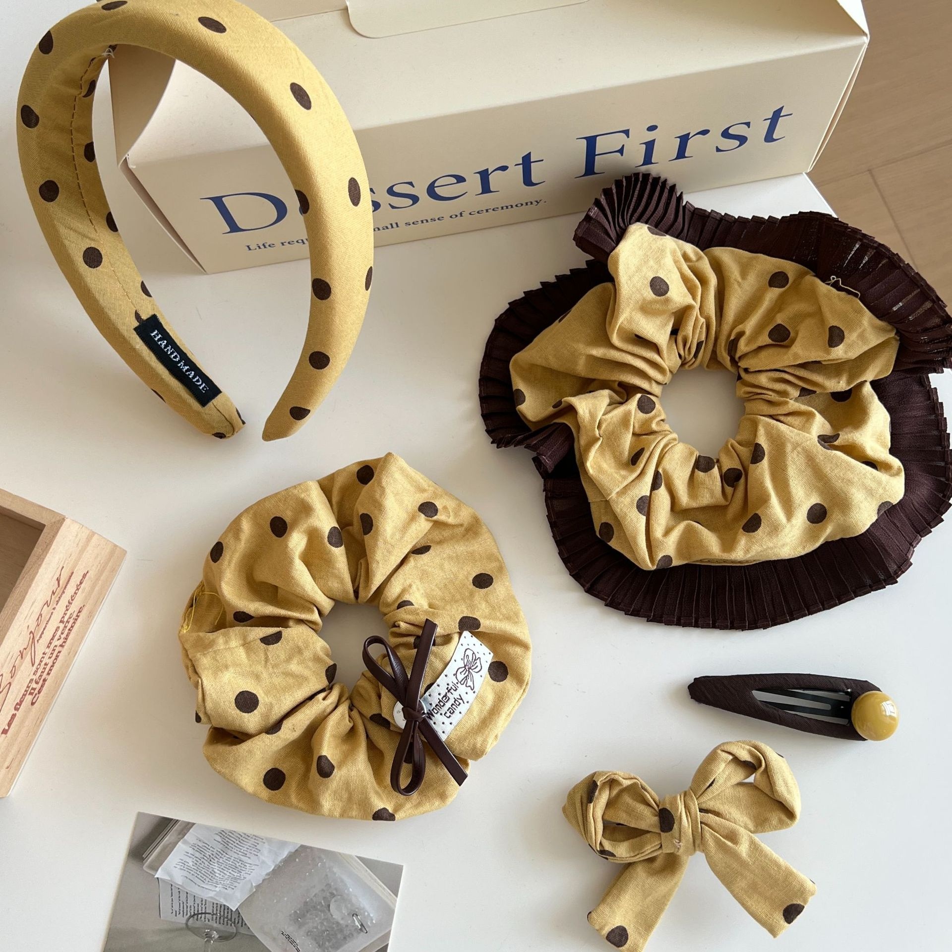 Women's Summer Satin French Retro Oversized Scrunchie Hair Tie Polka Dot