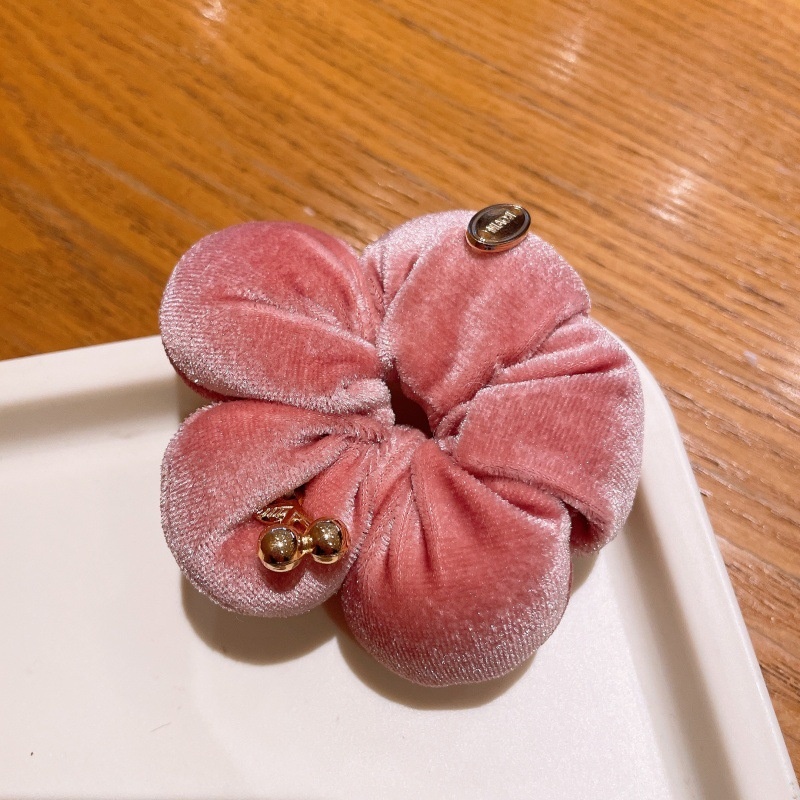 Women's Sweet Velvet Gold Leaf Hair Ties Elastic Fashionable Winter Headwear