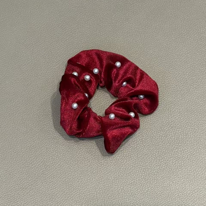 Women Girls Winter Pearl Velvet Low Bun Hair Bands Solid Color