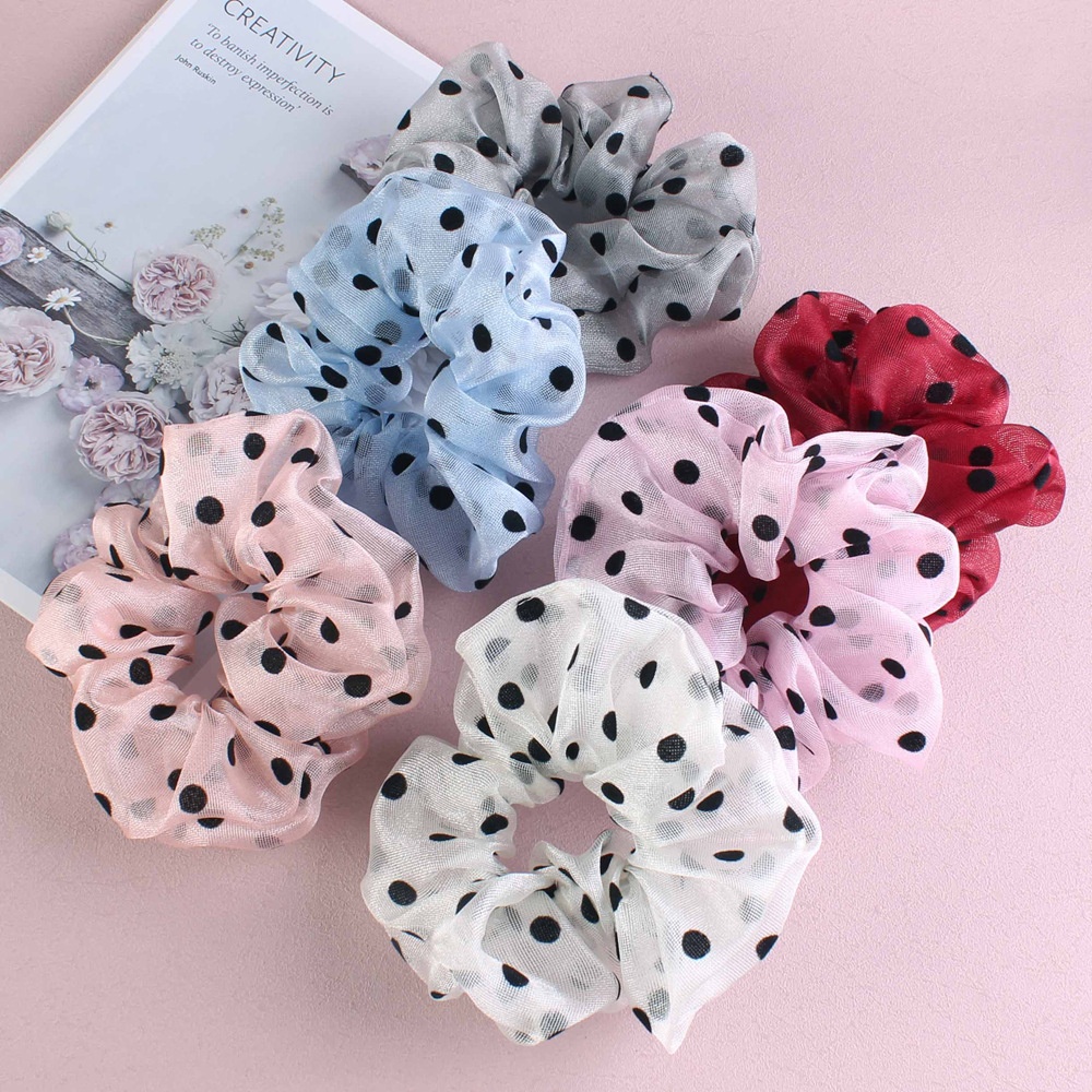 Women's Sweet Chiffon Donut Hair Tie For Summer Styling Pink Polka Dots