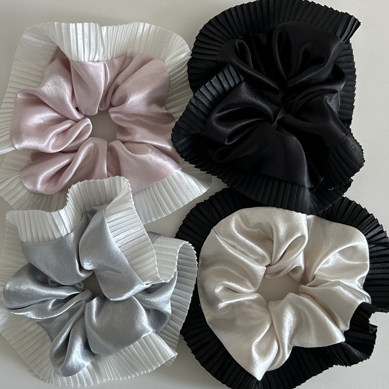 Women's Large Satin Ruffled Hair Scrunchie All Season Pink Blue Black