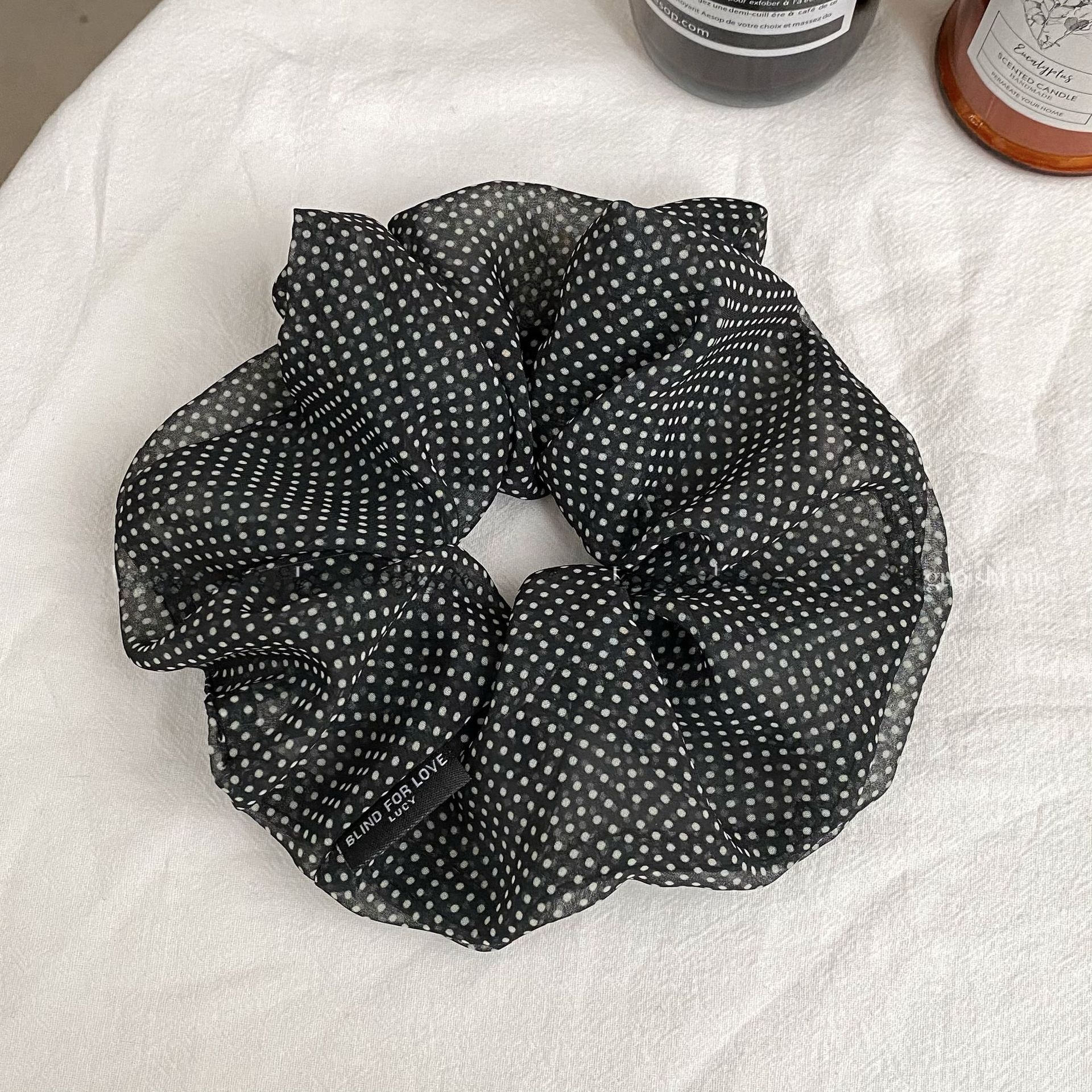 Women's Polka Dot Gauze Hair Tie, Elegant Spring Summer Styling Accessory