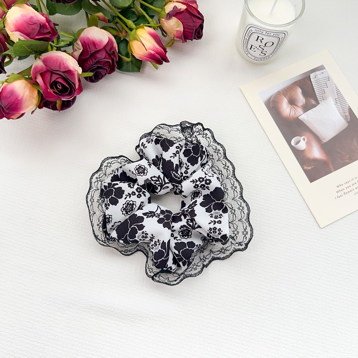 Women's High Elasticity Office Cloth Hair Bands Retro Floral Pattern