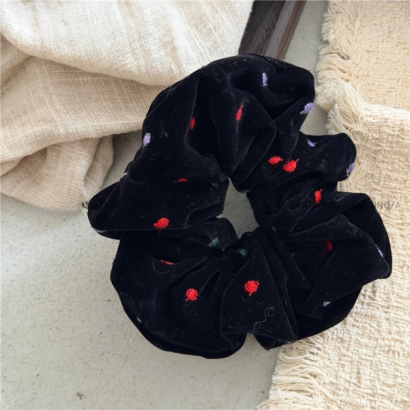 Women's Autumn Winter Velvet Cotton Hair Band Black Colorful Dots