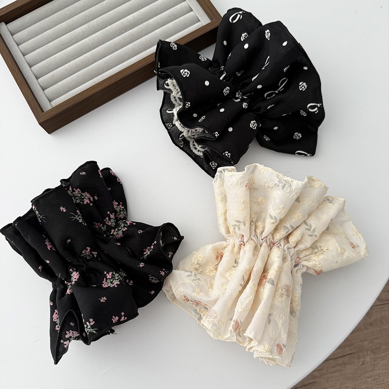 Women's Elegant Rose Lace Hair Tie with Delicate Ditsy Floral Design