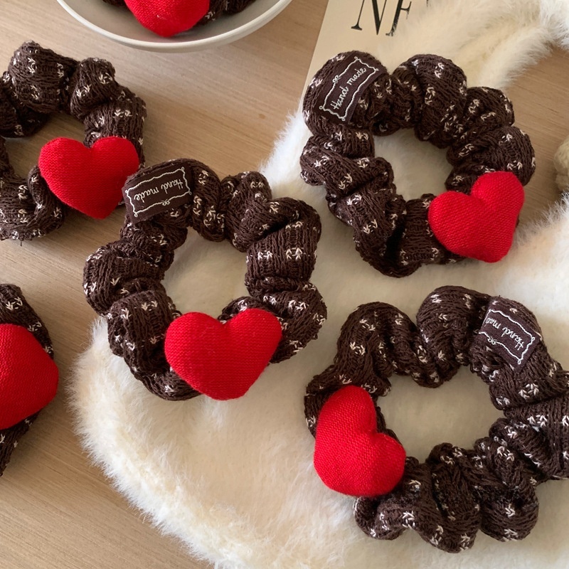 Women's Cozy Knit Hair Tie Everyday Accessory Red Heart Ditsy Floral