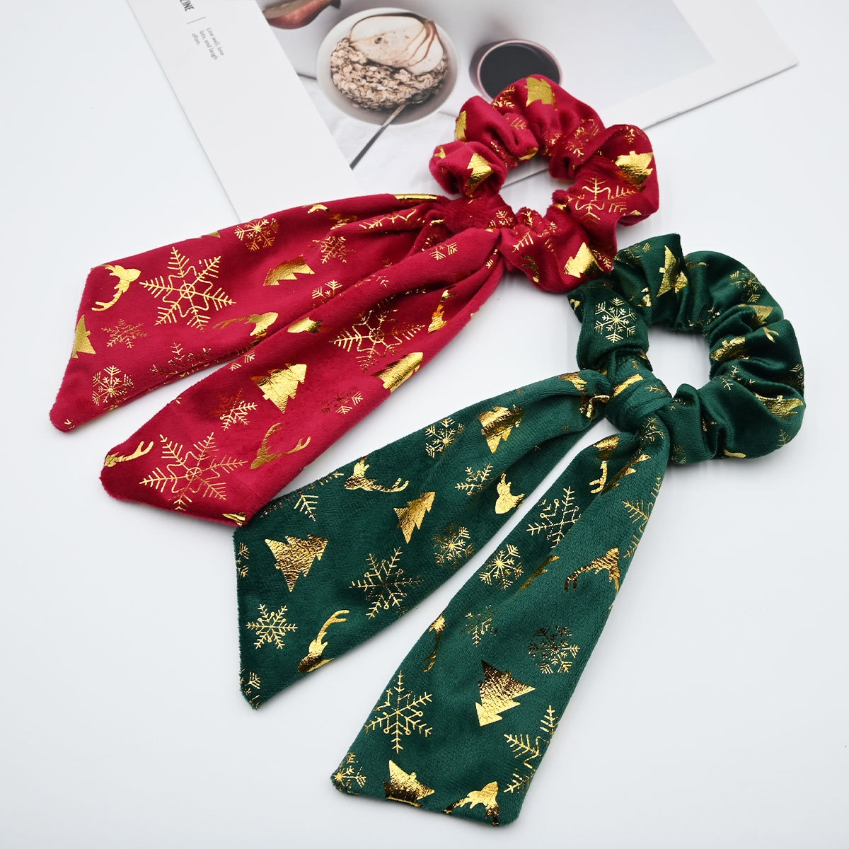 Women's Christmas Plush Ribbon Hair Tie High-End Elastic Festive Hair Rope