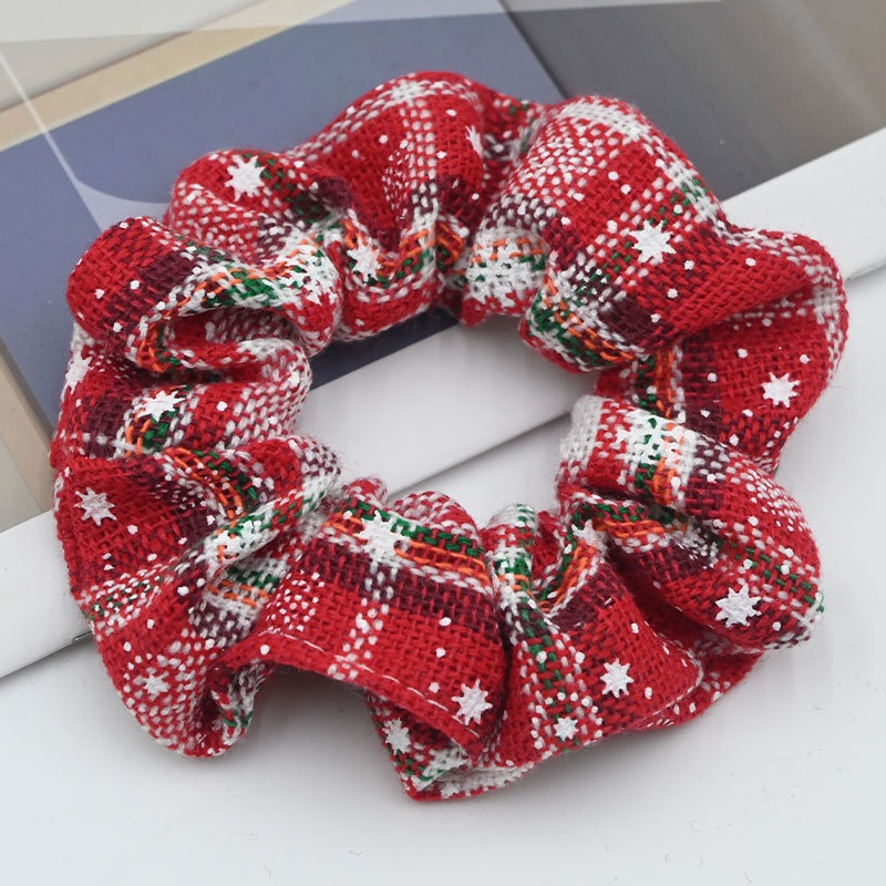 Women's High Elastic Cloth Bow Hair Ties Christmas Plaid Floral Print