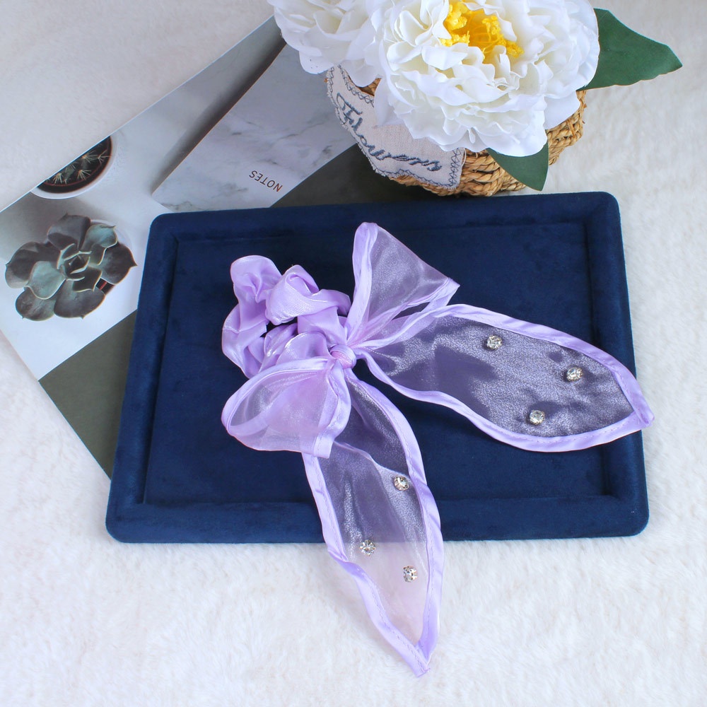 Women's Summer Fairy Gauze Rhinestone Ponytail Hair Tie Wine Red Bowknot