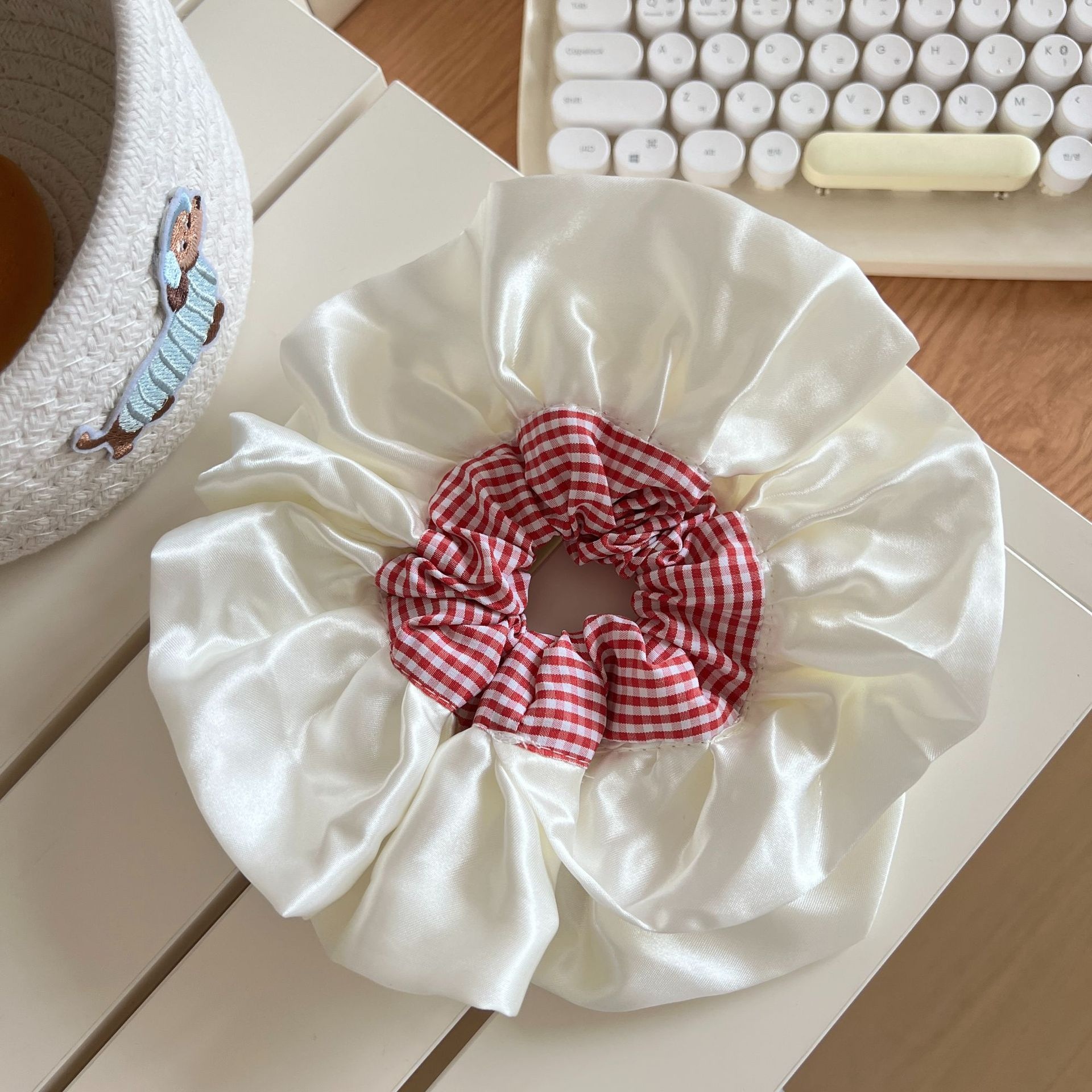 Women's Fabric Bowknot Hair Ties Summer Date Ruffle Bands Multicolor Plaid