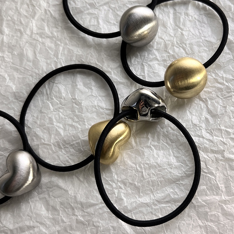 Women's Vintage Alloy 3D Love Ponytail Hair Rubber Band Brushed Metal