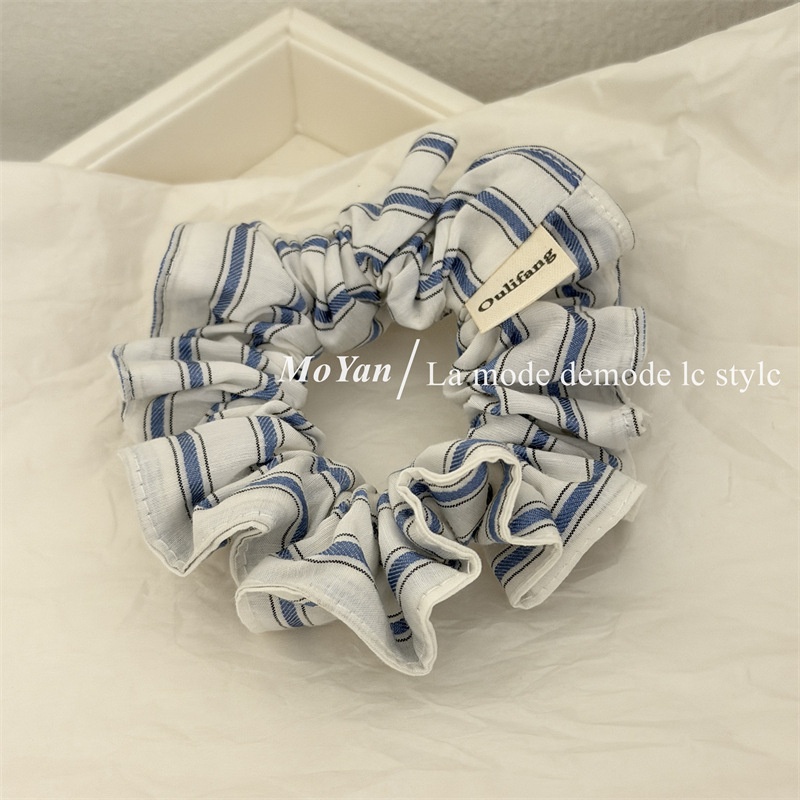 Women's All Season Cloth Hair Scrunchies Blue White Checkered Plaid