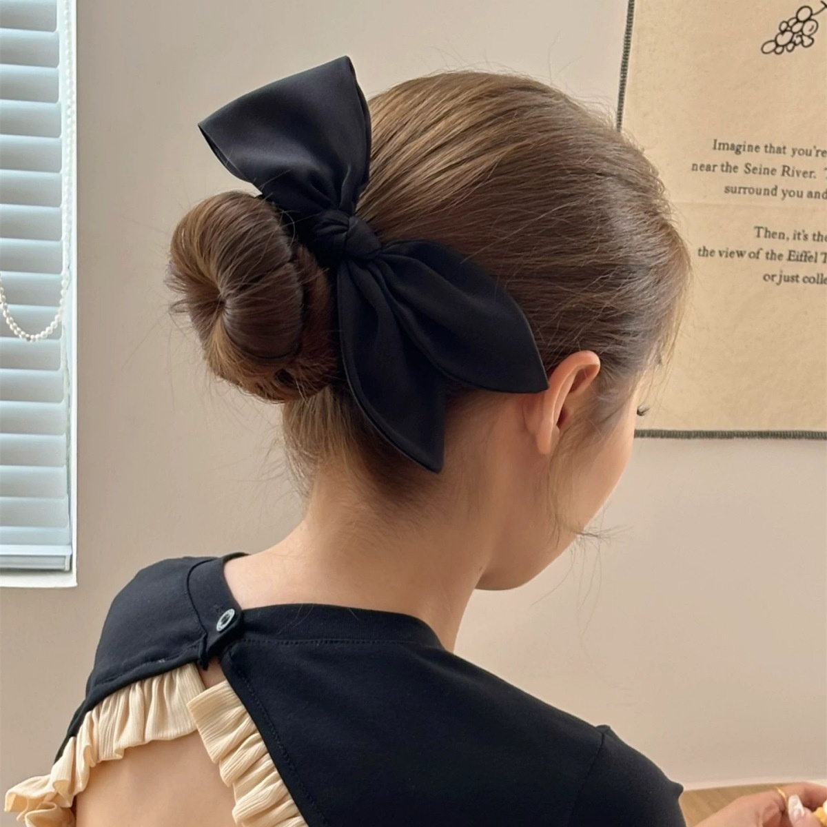 Women's French Satin Butterfly Knot Hair Ties Daily Wear Solid Color