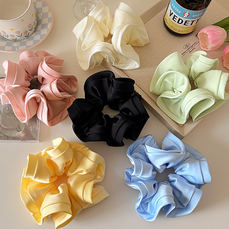 Women's Spring Summer Satin Scrunchie Hair Tie Sweet Blue Floral