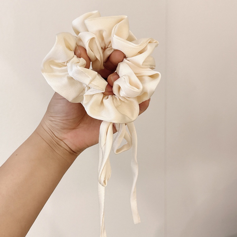 Ladies Double Layer Satin Elastic Ponytail Hair Scarf Bow Knot