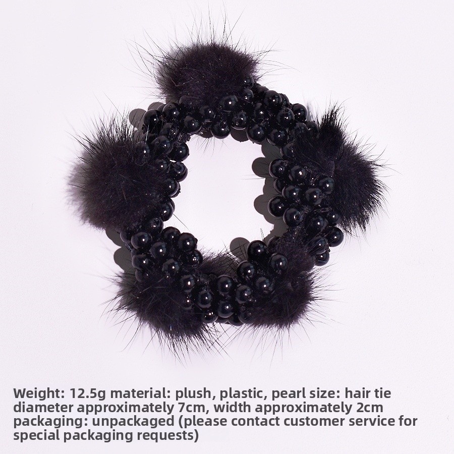 Women's Winter Plush Pearl Hair Tie Solid Color Bubble Ponytail Holder