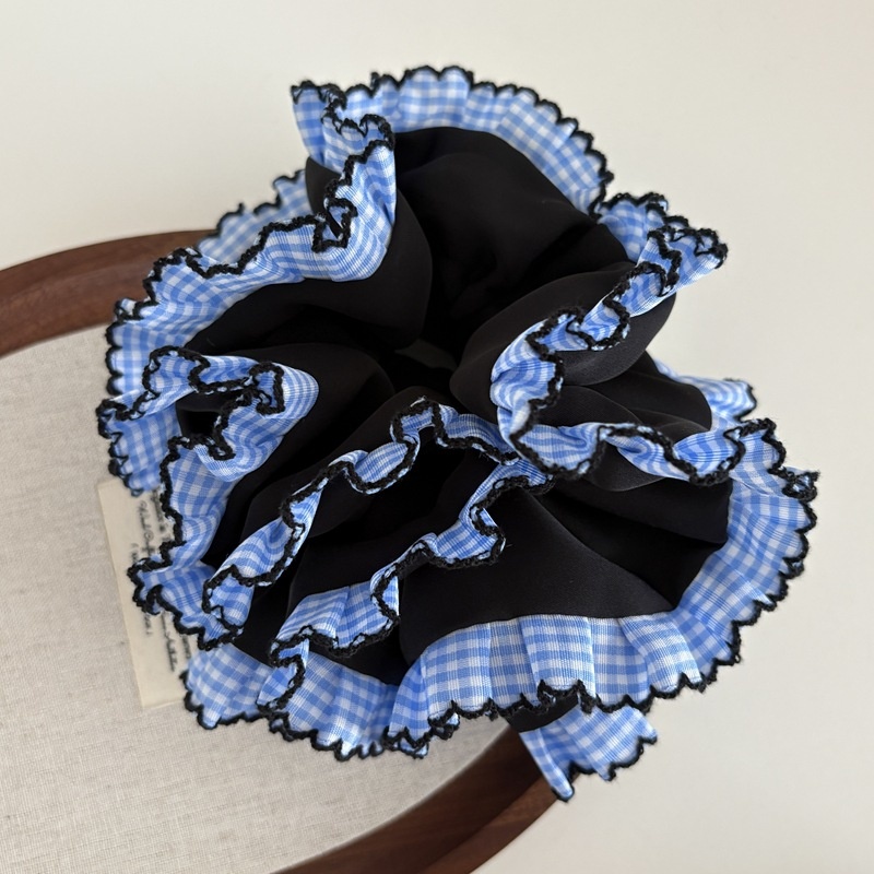 Women's Ballet Style Cloth Bun Hair Ties Multi-Layer Plaid Ruffle