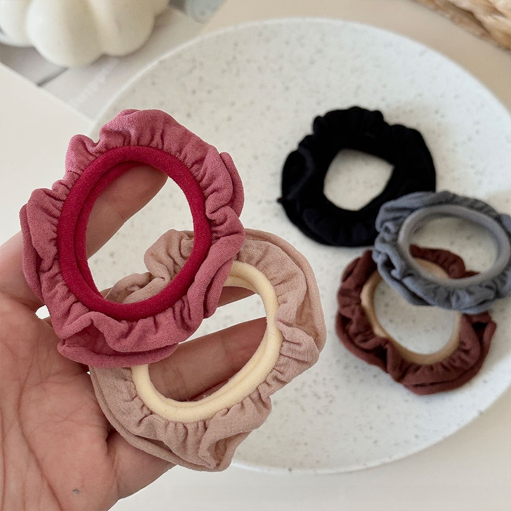 Women's Simple Floral Tulle Hair Ties 2 Pieces For Winter Khaki