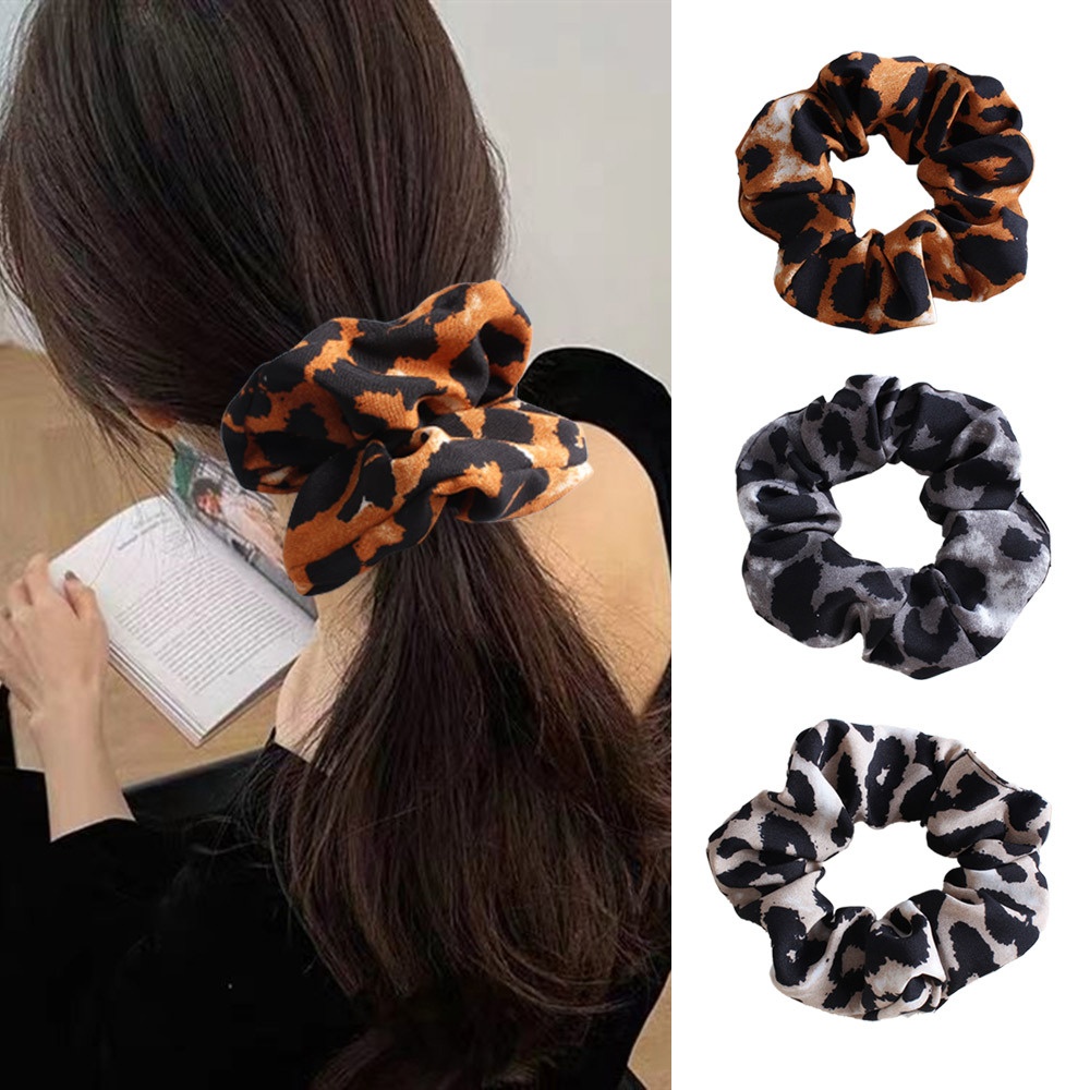 Women's Retro Leopard Print Cloth Hair Tie Beige Autumn Accessory