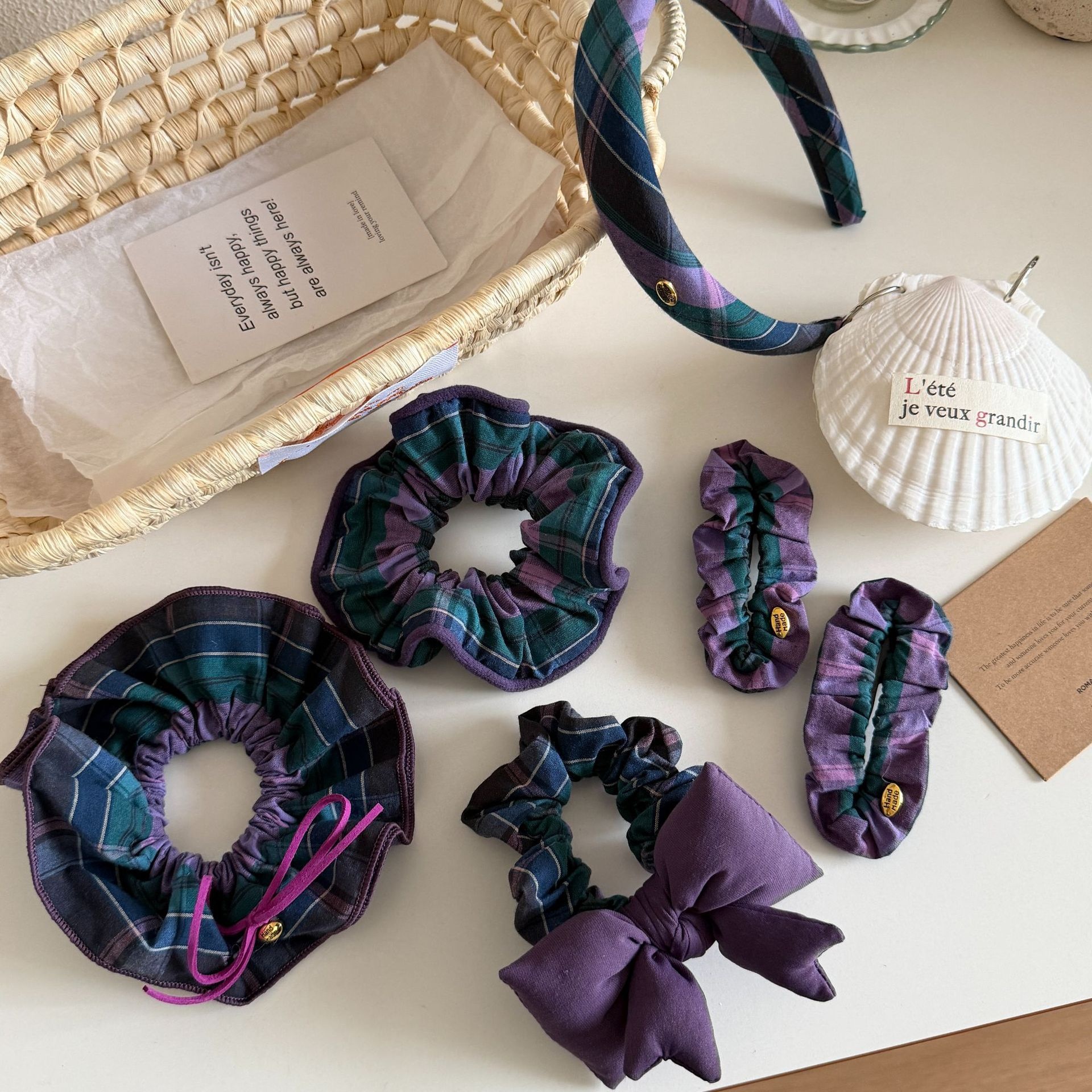 Women's Academy Cloth Scarf Scrunchie Elastic Hair Bands Plaid Pattern