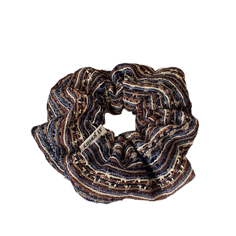 Women's Hand-Woven Large Cloth Hairband Color-Block Floral Grid Black & Coffee