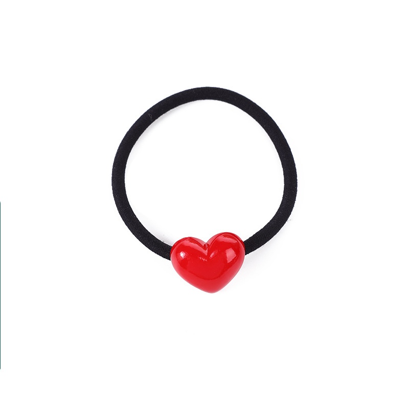 Women's Heart Shape Elastic Hair Bands Durable Fabric Bun Maker White Red