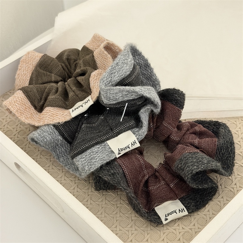 Women's Autumn Winter Knit Hair Tie Retro Striped Coffee Color
